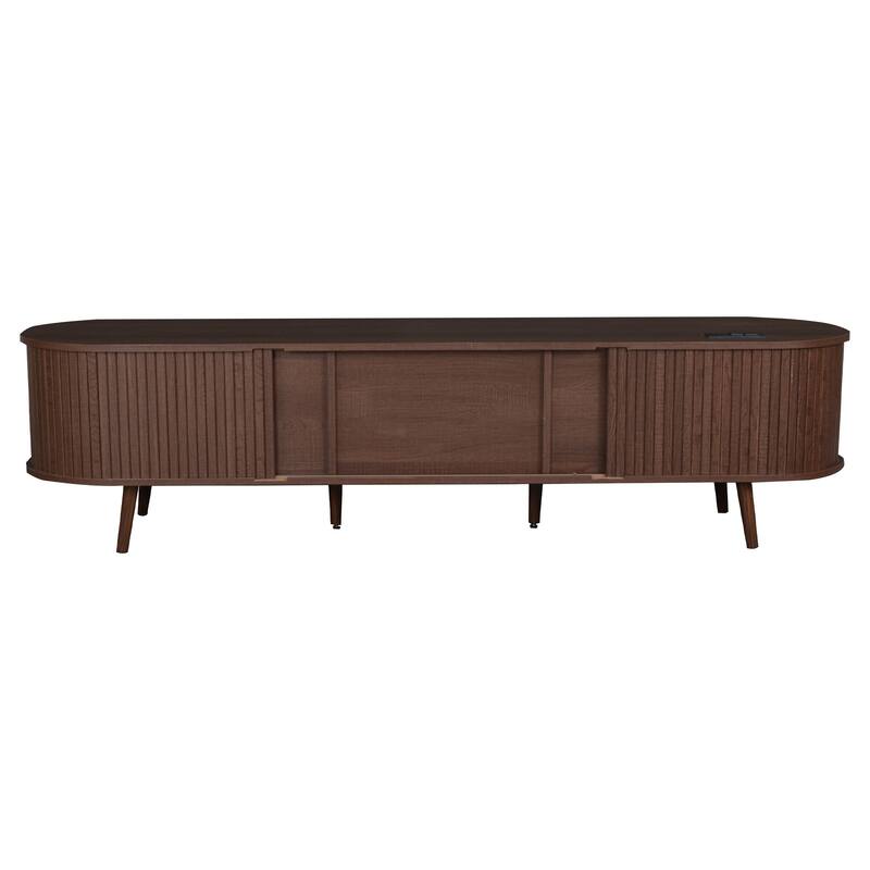 Mid Century Modern TV Stand for TVs up to 80 Inch, Sliding Barn Door TV Cabinet Media Console Table with Outlets and USB Ports
