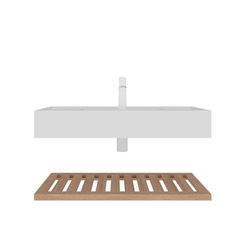 48" Floating Bathroom Vanity with Rectangular Acrylic Integrated Vessel Sink, Striped Natural Wood Shelves