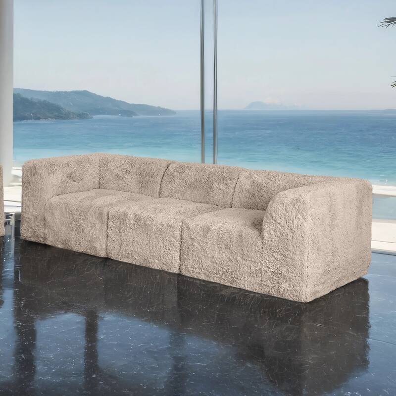 Furniture of America Ylena Modern 3-Piece Faux Fur Foam Modular Compressed Sofa - Taupe