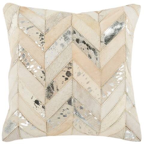 SAFAVIEH Metallic Herringbone White/ Gold Cowhide 18-inch Decorative Pillow