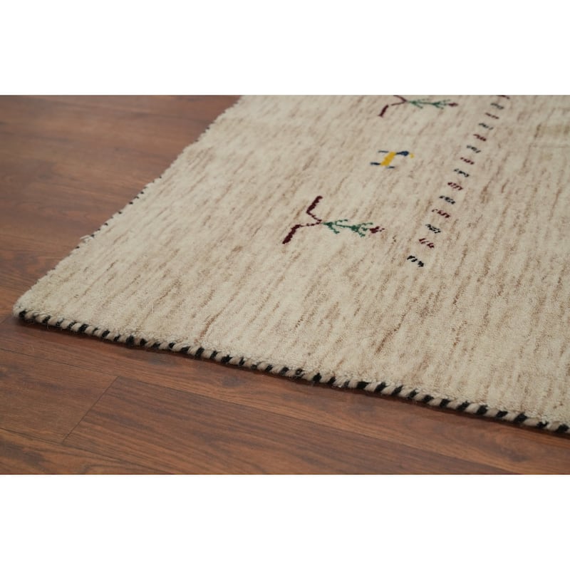 Hand Knotted Oriental 100% Wool Carpet Tribal Animal Pictorial Beige & Ivories Gabbeh Area Rug - 9' 11'' X 7' 11''