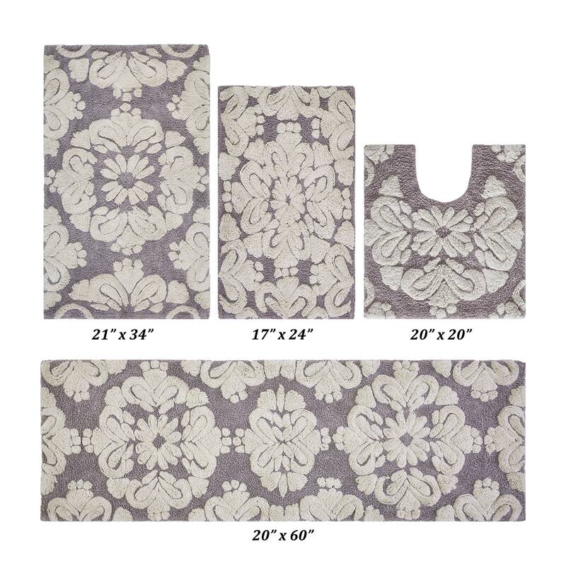 Better Trends Medallion Collection 100% Cotton 4-Pc Set Bathroom Rugs-Soft & Super Absorbent, Non-Skid Latex, Machine Washable