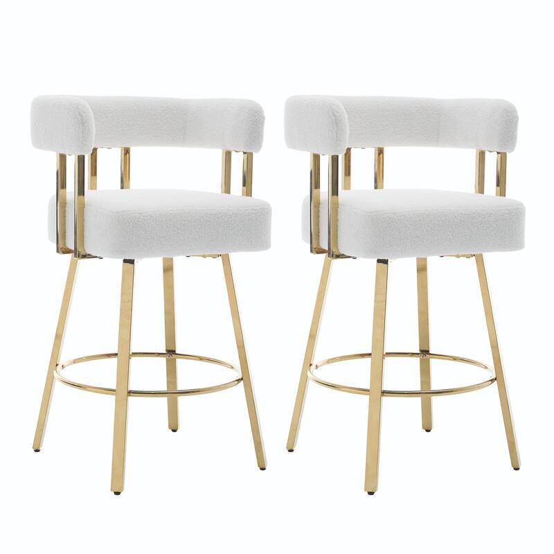 2-Piece Modern Accent Chairs with Gold Metal Legs & Teddy Upholstery, for Living Room or Office