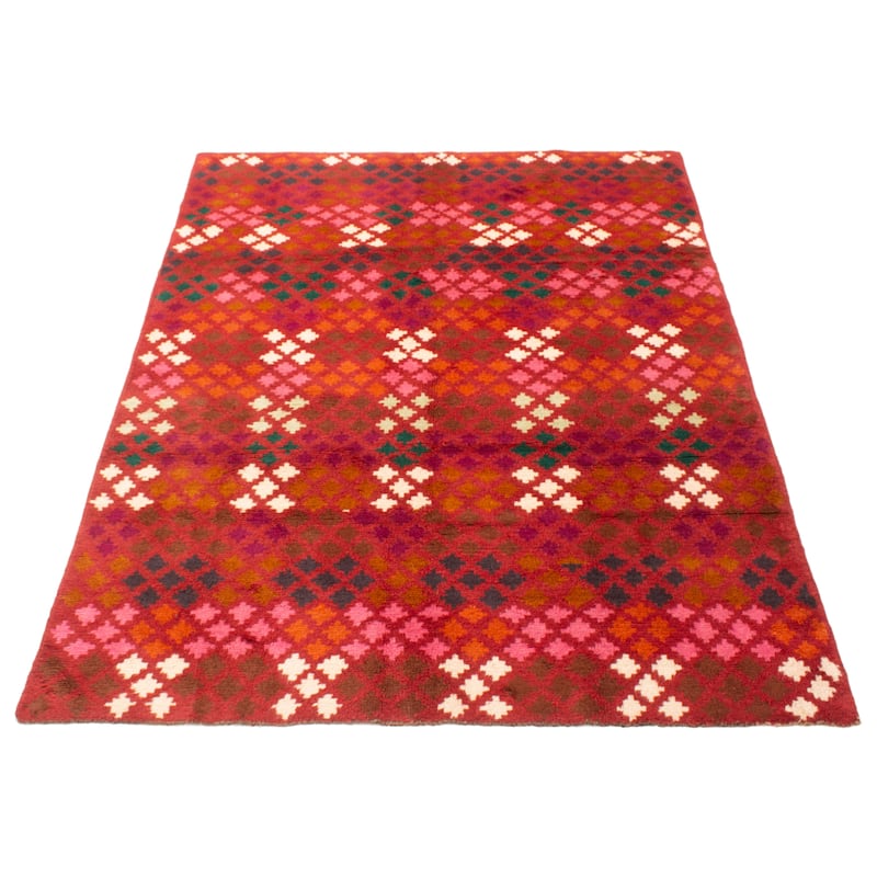 ECARPETGALLERY Hand-knotted Afghan Dark Red Wool Rug - 5'9 x 8'5