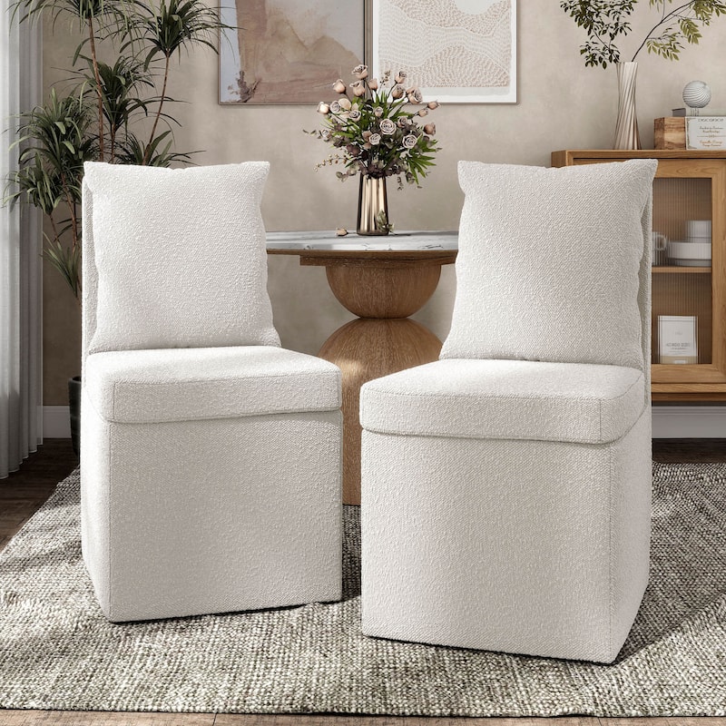 Furniture of America Salantes Modern Boucle Chenille Side Chair with Casters - White