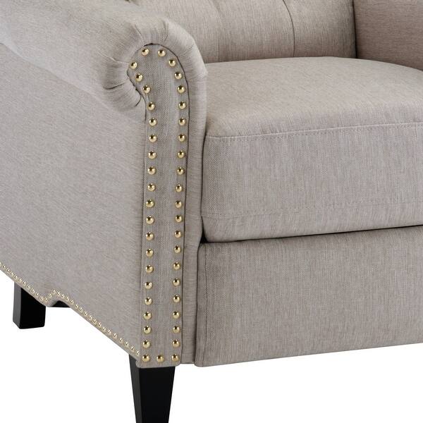 Pushback Recliner Chair Sofa Beige Linen Tufted Single Sofa Chair w