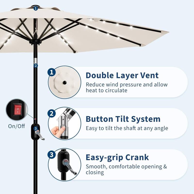 9 FT Outdoor Table Patio Umbrella, Waterproof UV Protection with Solar Lights