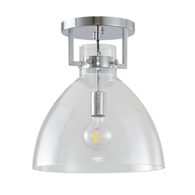 1-Light Chrome Metal Frame Semi Flush Mount with a Clear Glass Shade