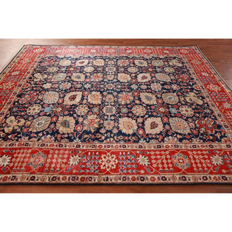 Vegetable Dye Navy Blue Heriz Serapi Oriental Rug Handmade Wool Carpet - 8'4"x 9'10"