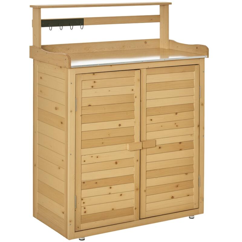 Outsunny Backyard Garden Tool Storage Shed, Sheds & Outdoor Storage & Potting Bench with 2 Magnetic Close Doors