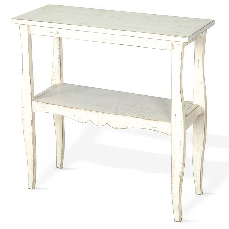Rena Side End Table, Scallop Trim, 28 Inch Distressed White Mahogany