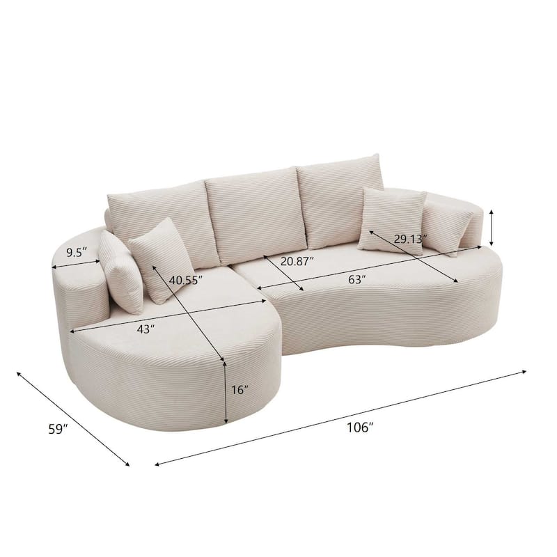 Christopher Knight Home - 106'' Cloud Curved Sectional Sofa with Right Chaise Lounge and Ultra-Soft Foam Comfort