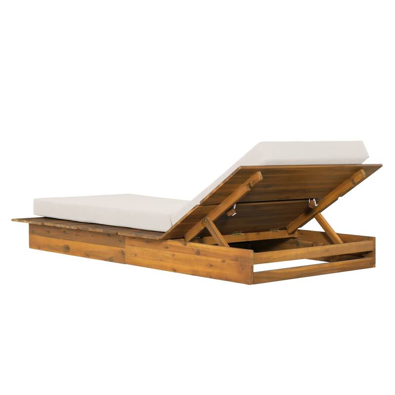 Christopher Knight Home - Modern Indoor/Outdoor Acacia Wood 3-Position Adjustable Chaise Lounge with Water-Resistant Cushion