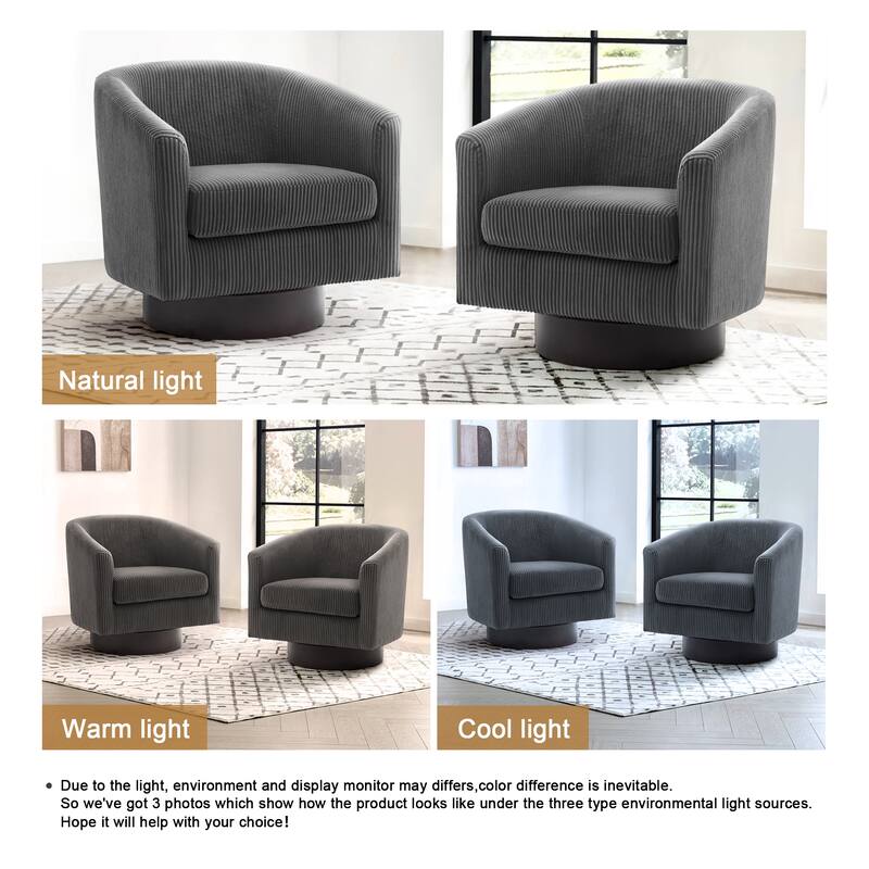 Corduroy Upholstered Swivel Barrel Chair (Set of 2)