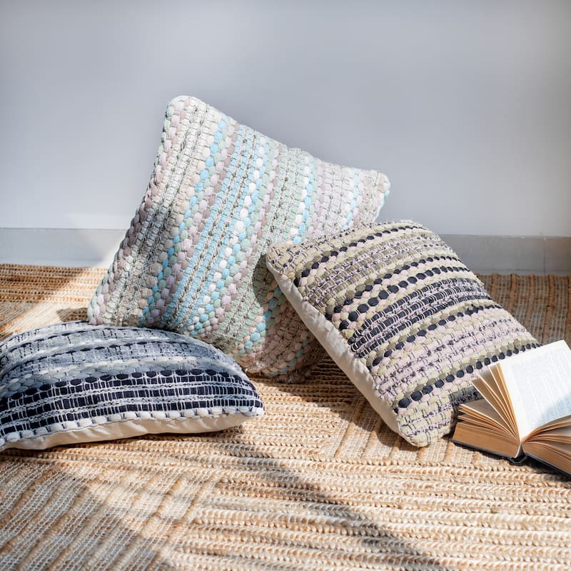 Sevita Coil Striped Chindi Cotton Throw Pillow, Set of 2