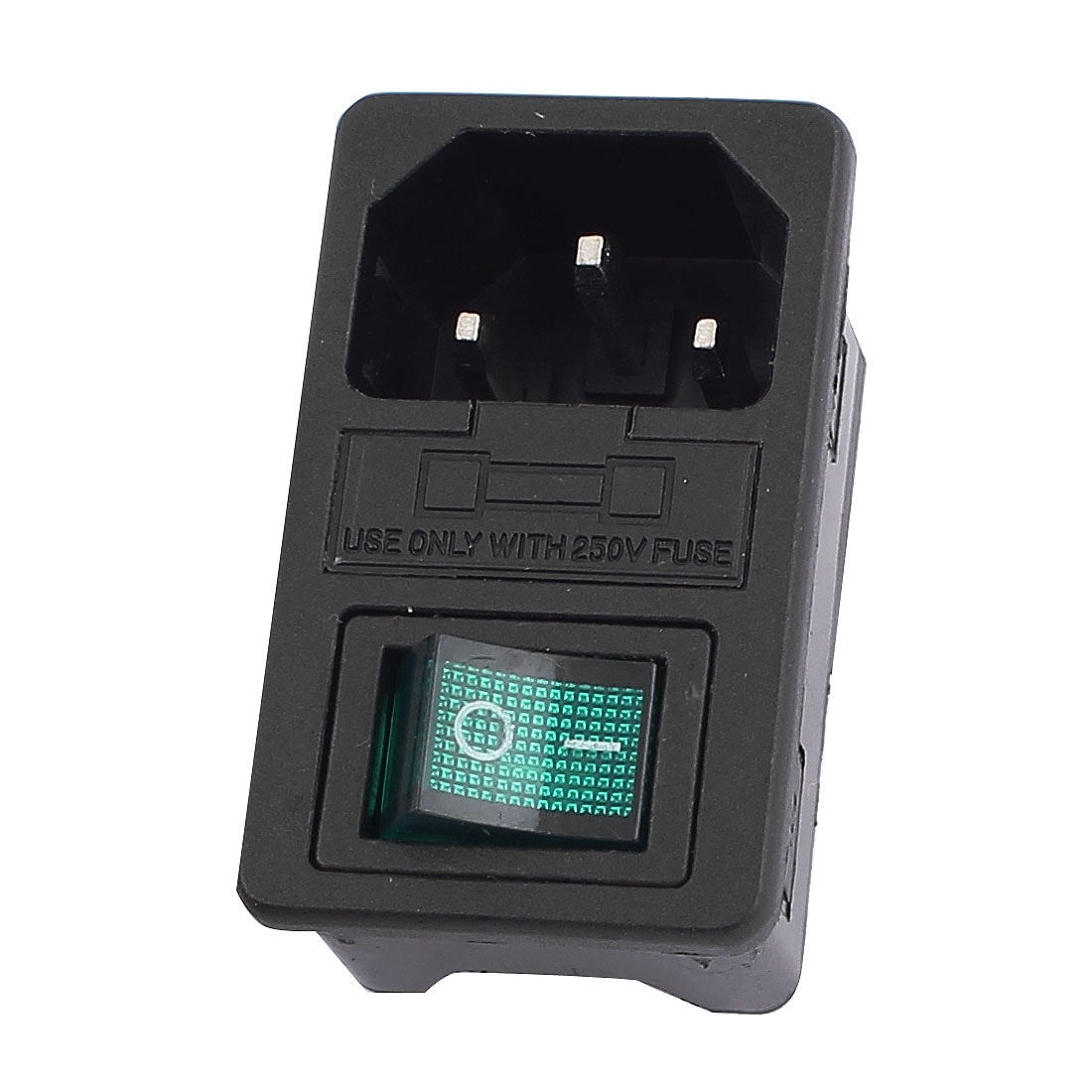 Green LED Rocker Switch Fuse Holder IEC320 C14 Inlet Power Socket AC250V 10A