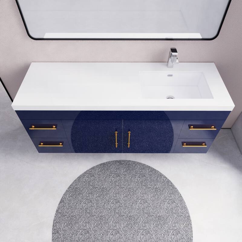 Eliza 60'' Wall Mounted Vanity with Single Sink on the Right