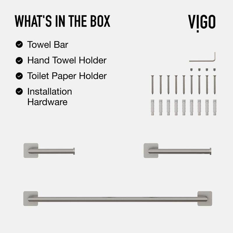 VIGO Satro 3-Piece Bathroom Hardware Accessory Set with 24 in. Towel Bar, Toilet Paper Holder, Hand Towel Holder