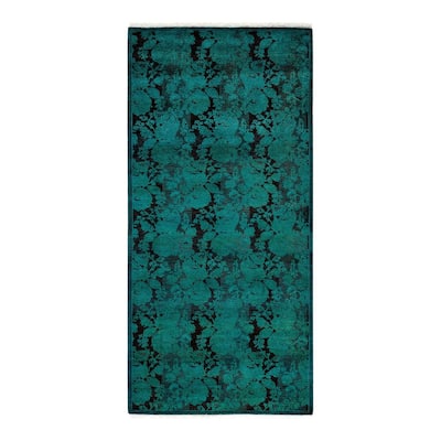 Overton Hand Knotted Wool Vintage Inspired Modern Contemporary Overdyed Blue Area Rug - 2' 8" x 5' 9"
