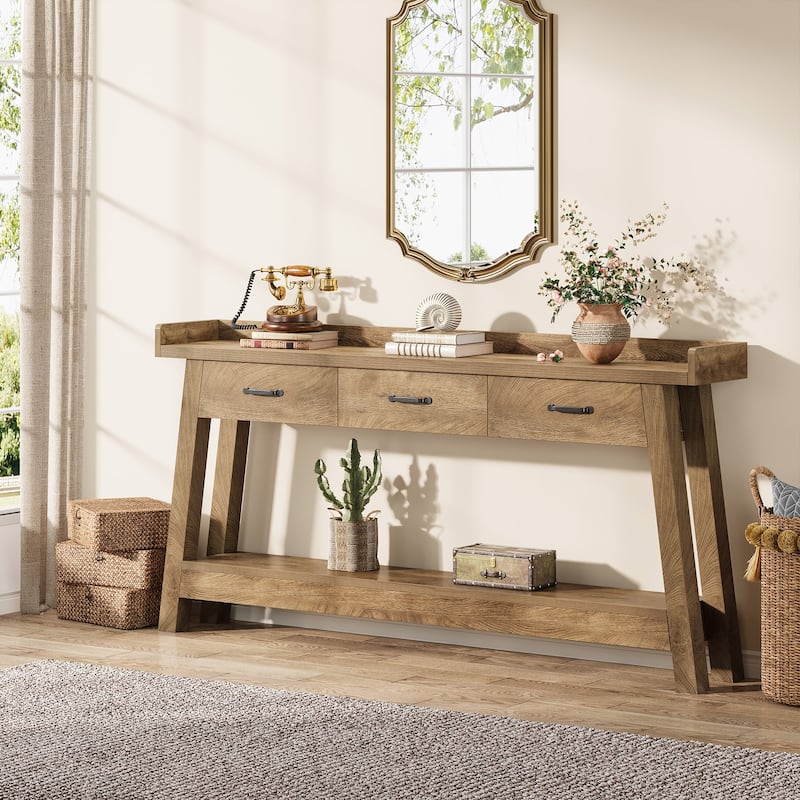 70.9-Inch Sofa Console Table with 3 Drawers, 2-Tier Entryway Table