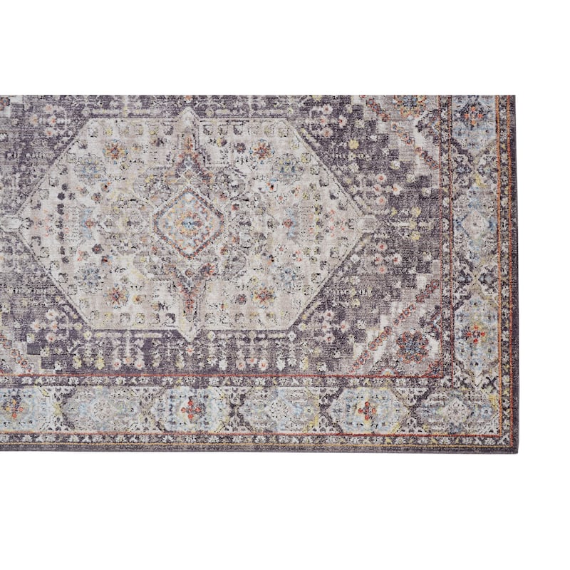 Matana Space Dyed Medallion Area Rug, Light Gray/Plum/Rust