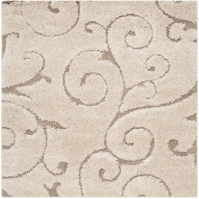 SAFAVIEH Florida Shag Shahin Scroll 1.2-inch Thick Textured Rug - 5' Square - Cream/Beige