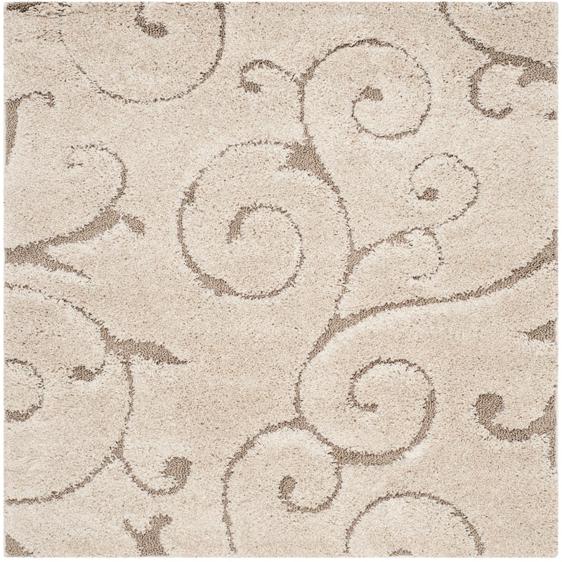 SAFAVIEH Florida Shag Shahin Scroll 1.2-inch Thick Textured Rug - 4' x 4' Square - Cream/Beige