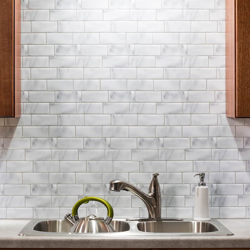 Tack Tile Peel & Stick Vinyl Backsplash (pack of 3) - subway white