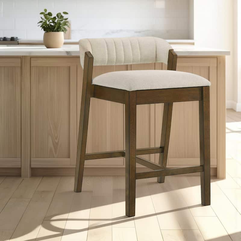 Landyn Modern Bar Stool, Upholstered Counter Height Chair with Wood Frame - Single - Ecru - Counter Height