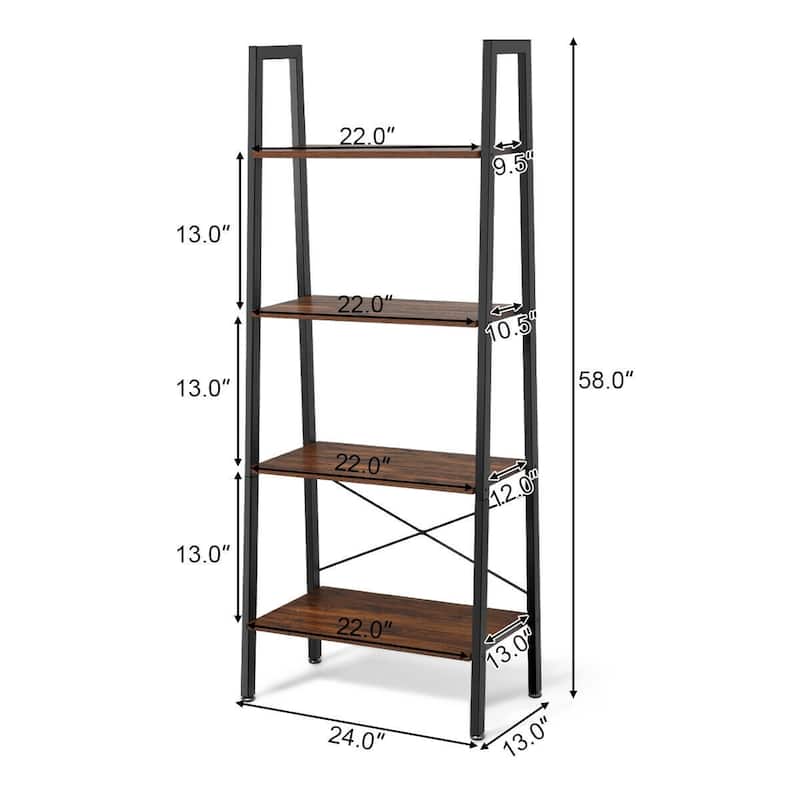 4-Tier Ladder Shelf Bookcase Bookshelf Display Rack Plant Stand - 24"(L) x 13"(W) x 58"(H)