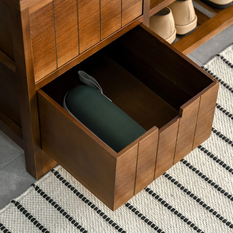 HOMCOM Shoe Cabinet, Wooden Storage Bench with Cushion, Coffee