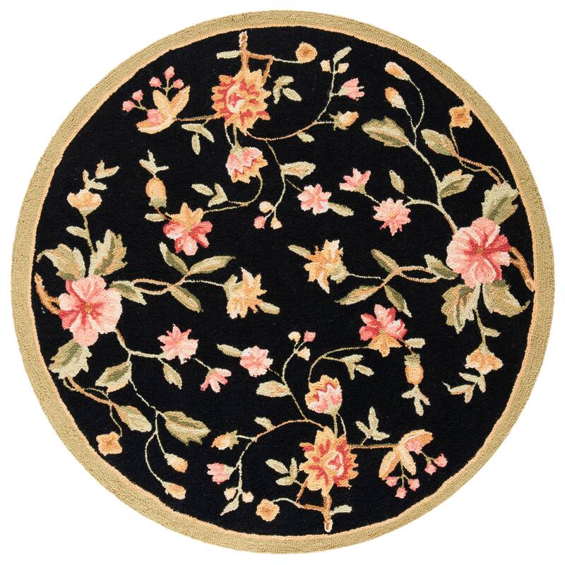 SAFAVIEH Handmade Chelsea Rodovica Floral French Country Wool Rug - 3' Round - Black