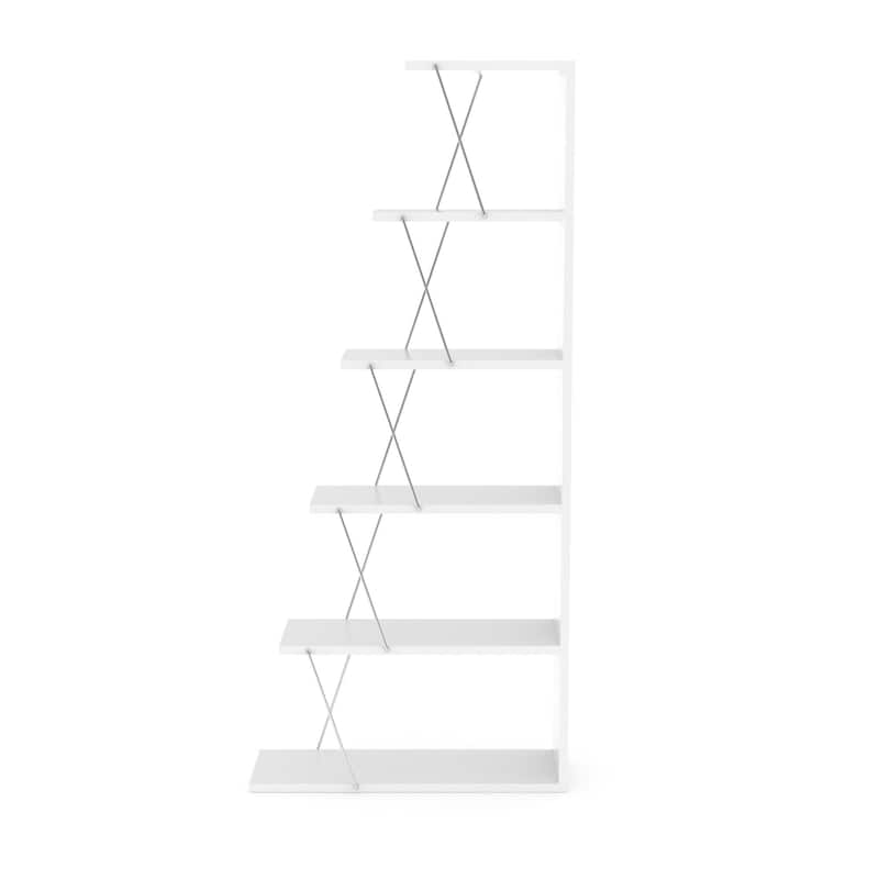 Modern 5 Tier Narrow Ladder Bookshelf - White & Chrome 
