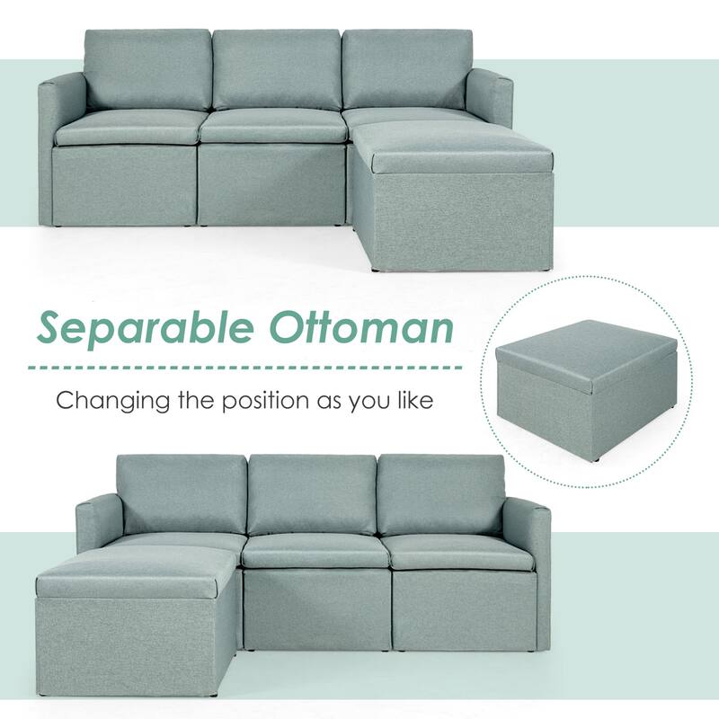 Gymax Convertible L-shaped Sectional Sofa Couch Chaise w/ Ottoman - See Details