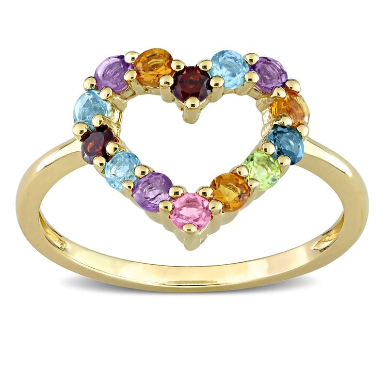 Miadora Multi-Color Gemstone Open Heart Ring in 10k Yellow Gold