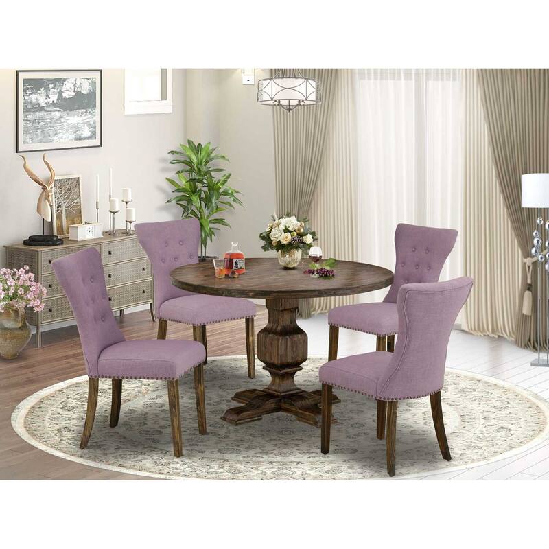 HomeStock 3-Piece Distressed Jacobean Finish Solid Wood Top Dining Table with 2 Chairs