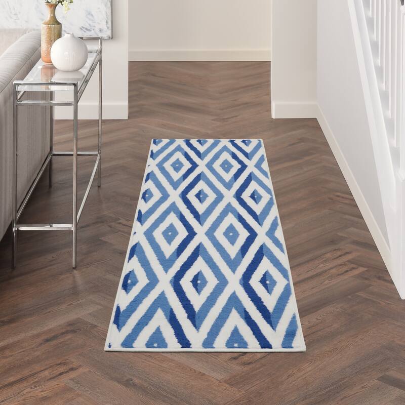 Nourison Whimsicle Modern Geometric Diamond Area Rug - 2' x 6' Runner - Ivory Blue - Runner/Rectangle