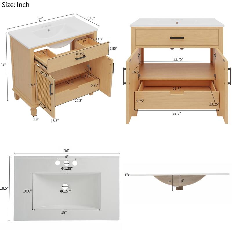 Christopher Knight Home - Amelia 36" Rattan Bathroom Vanity with Sink