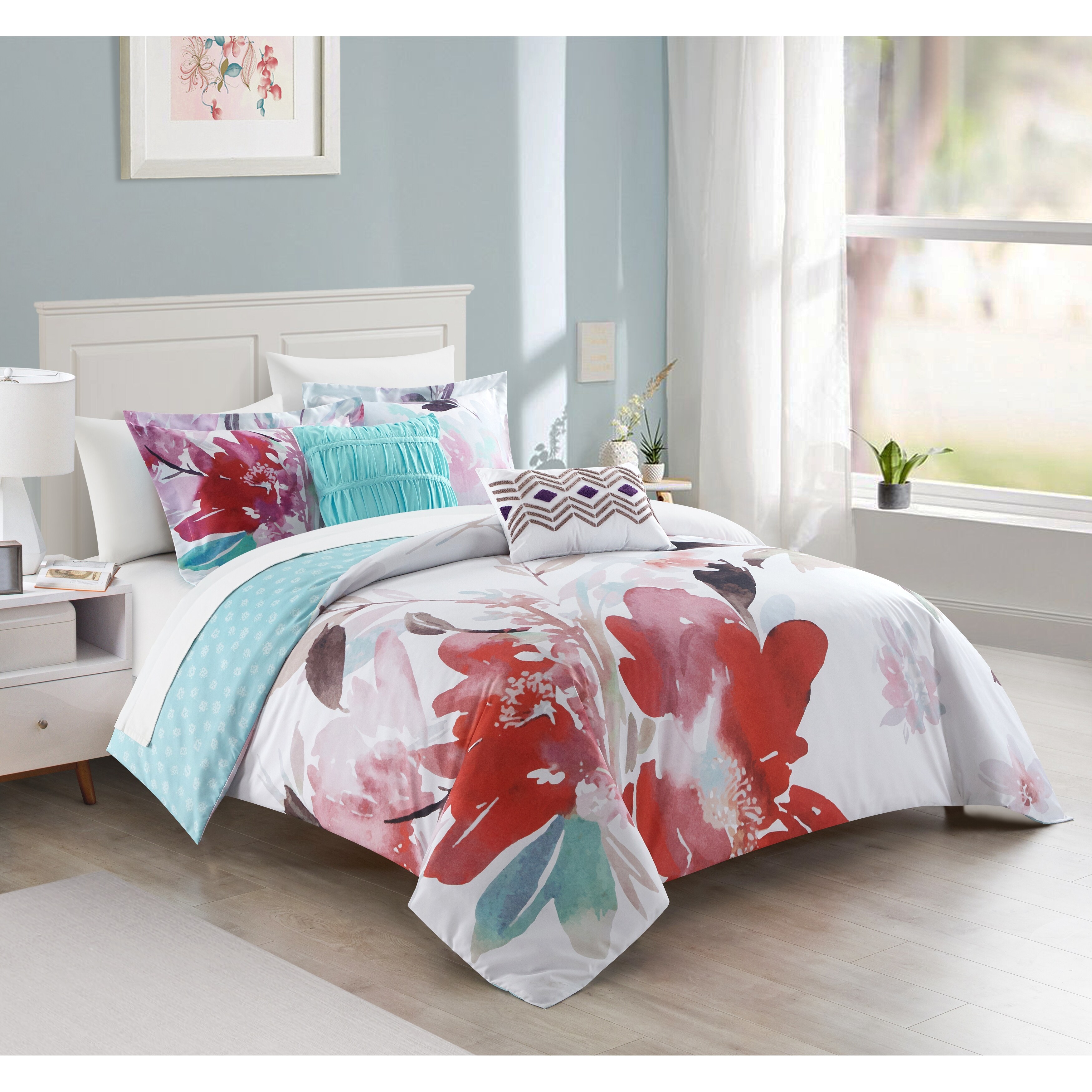 Chic Home Philena 5-Piece Reversible Floral Comforter Set, Queen, Multi  Color 