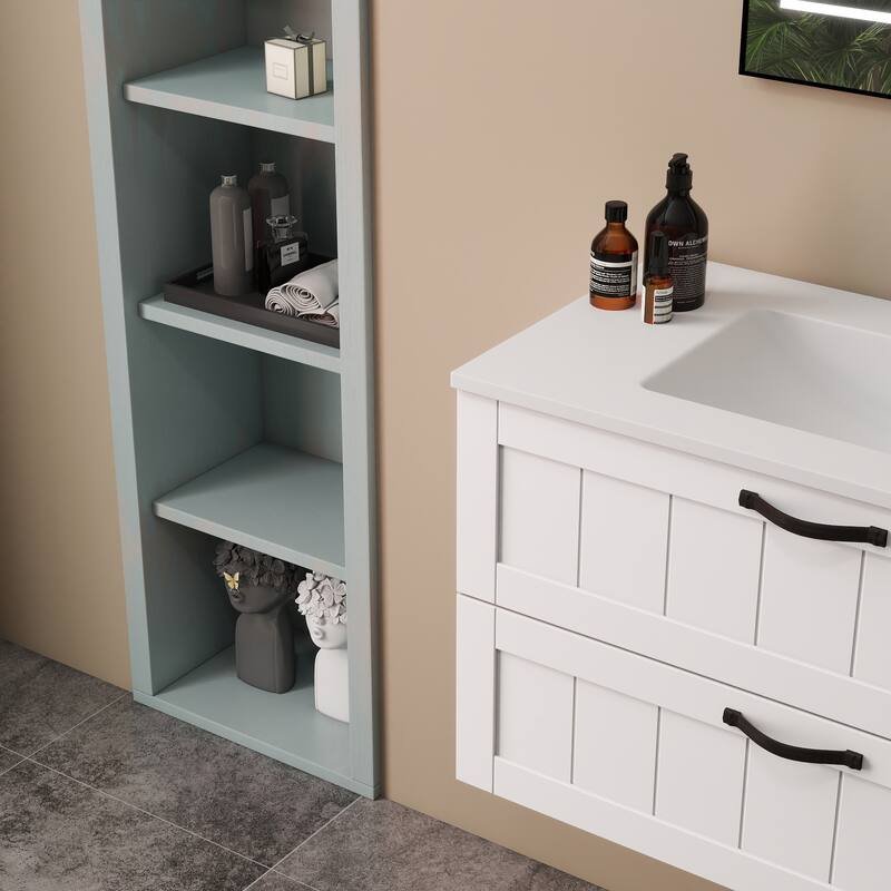 31.5" Bathroom Vanities Cabinet with Sink Combo, Wall Mounted Floating Cabinet With Decor Line, Soft-Close System