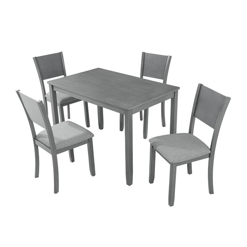 Modern 5 Piece Dining Table Chairs Wooden Rectangular Dining Table Casual Dining Table with 4 Dining Upholstered Chairs