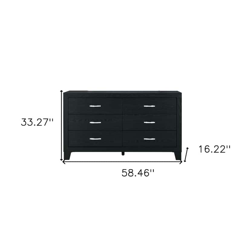 HomeRoots 58" Black Wood Six Drawer Double Dresser