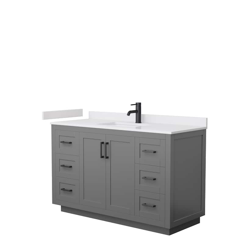 Miranda Single Vanity Set, Cultured Marble Top, No Mirror - 54-Inch Single - Dark Gray, Black Trim, White Cultured Marble Top