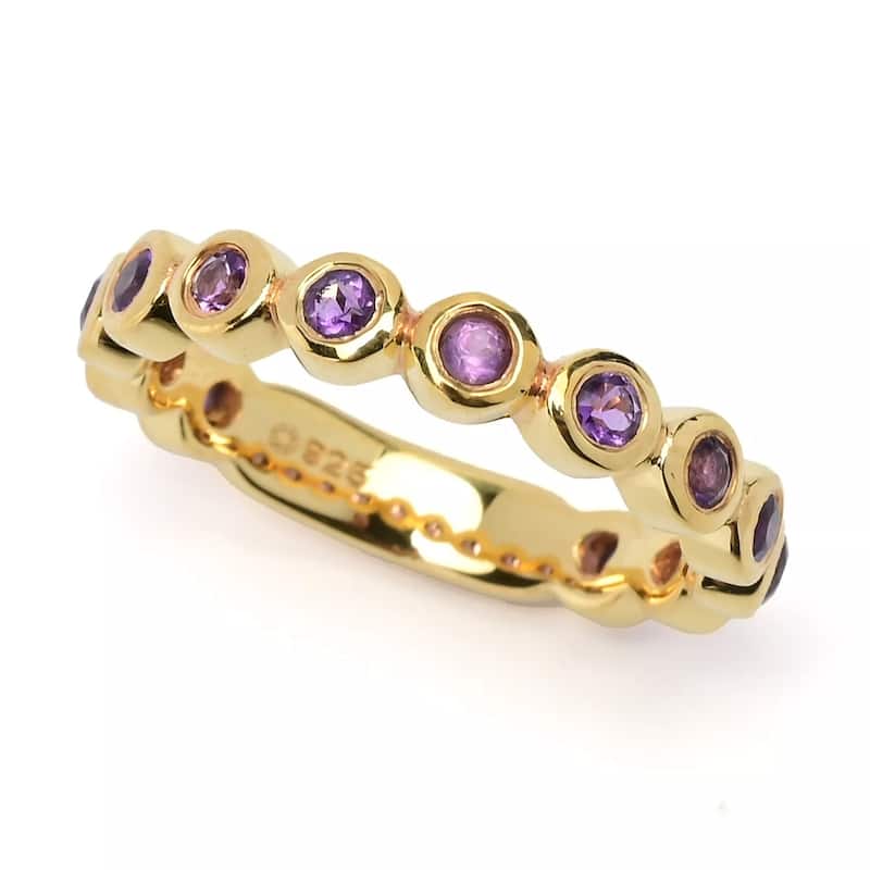 Yellow Gold Over Sterling Silver African Amethyst Eternity Ring