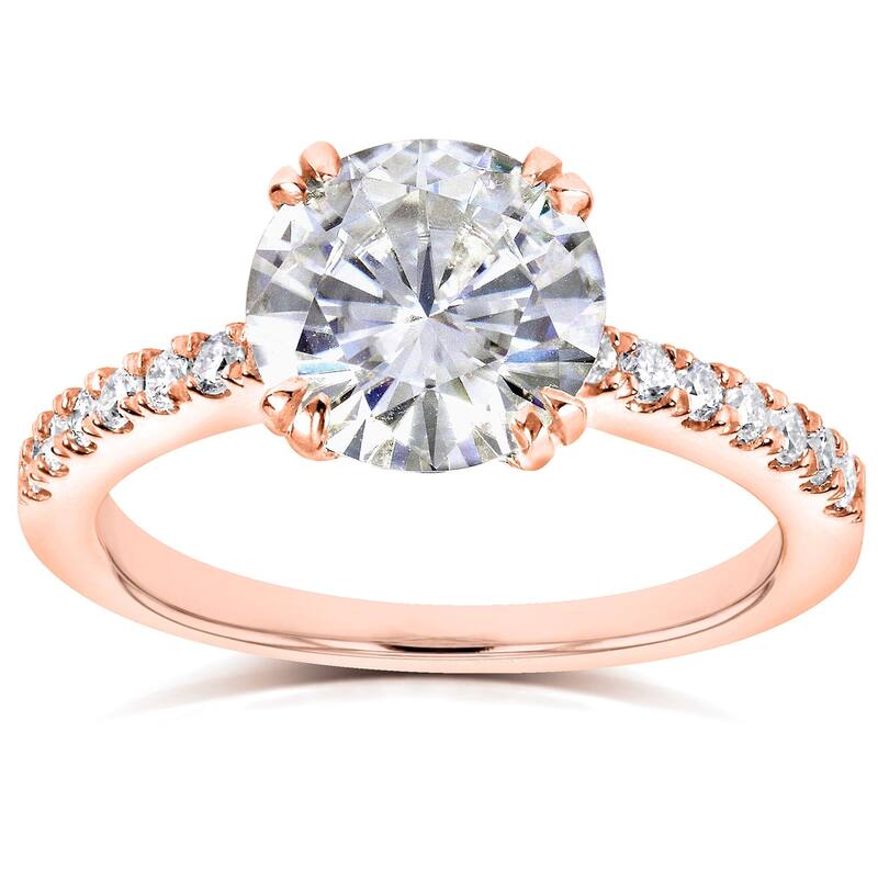 Annello by Kobelli 14k Rose Gold 2 1/10ct TGW Round Moissanite and Diamond Traditional Engagement Ring - 4