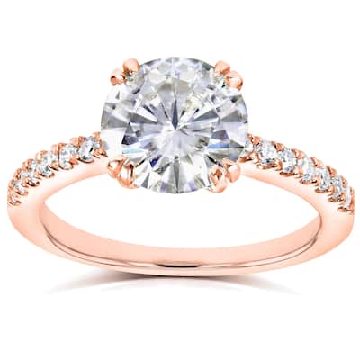 Annello by Kobelli 14k Rose Gold 2 1/10ct TGW Round Moissanite and Diamond Traditional Engagement Ring