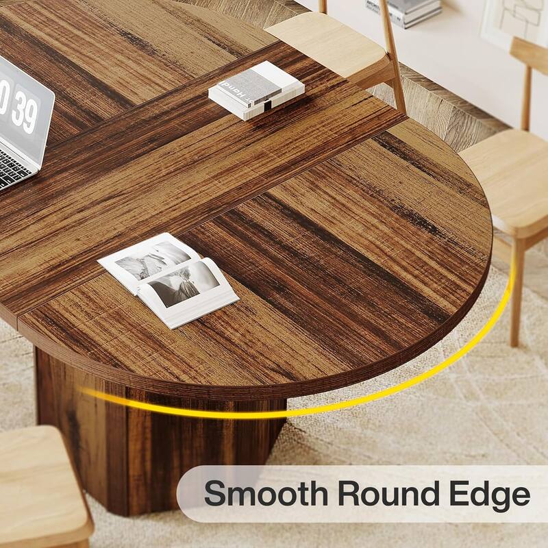 Rustic Conference Table 55 Inch Wood MDF Top with Metal Base Seats 6 People Scratch Resistant Finish - 55.12" x 39.37" x 29.53"