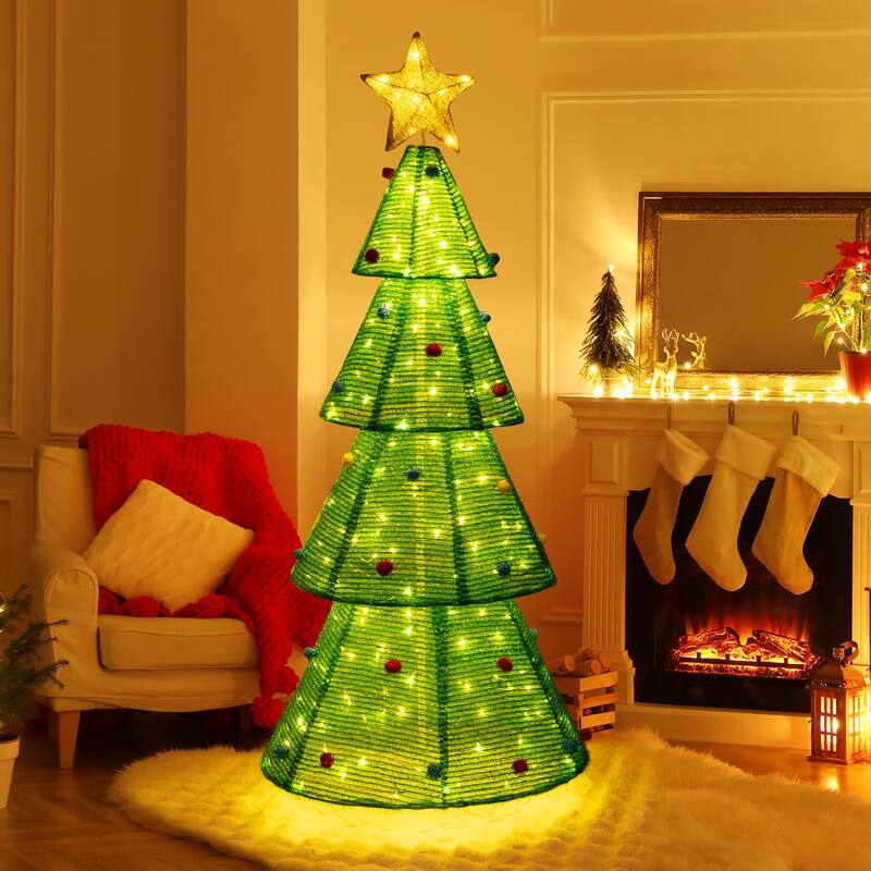 Gymax 6.2 FT Collapsible Christmas Tree w/ 200 Built-in LED Lights Top - Multi - See Details