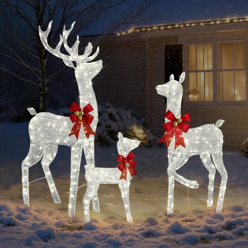 3-Piece Lighted Christmas Reindeer Family Set Outdoor Decorations Weather Proof Sparkling Deer Family