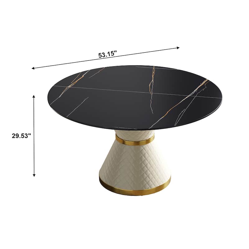 53.15"Modern artificial stone round carbon steel base dining table-can accommodate 6 people